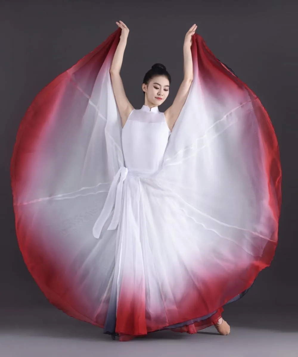 Women's Gradient Fairy Lyrical Dance Skirt 720 Double-Sided Long Swing Maxi Skirt Ballet Modern Dance Costumes