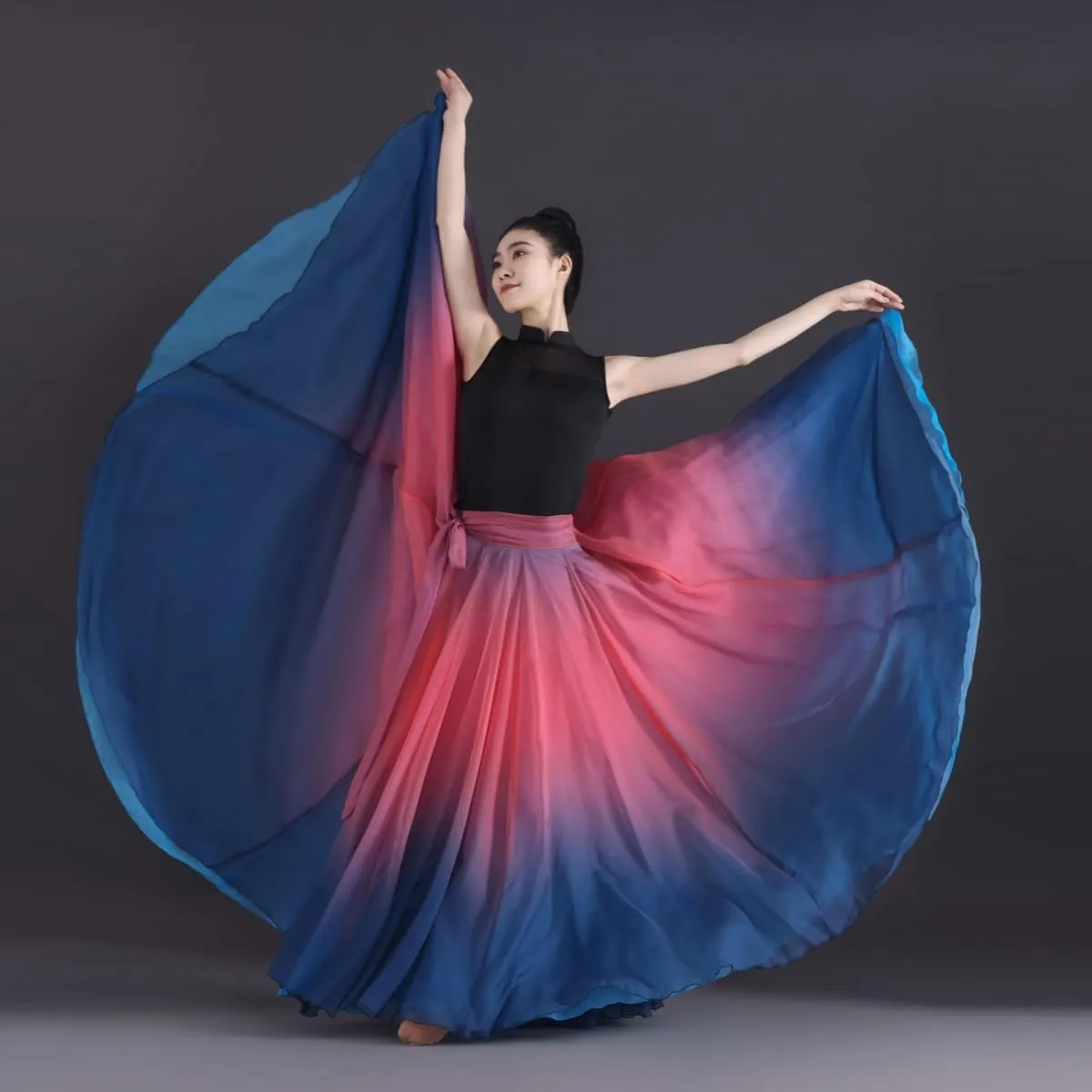 Women's Gradient Fairy Lyrical Dance Skirt 720 Double-Sided Long Swing Maxi Skirt Ballet Modern Dance Costumes