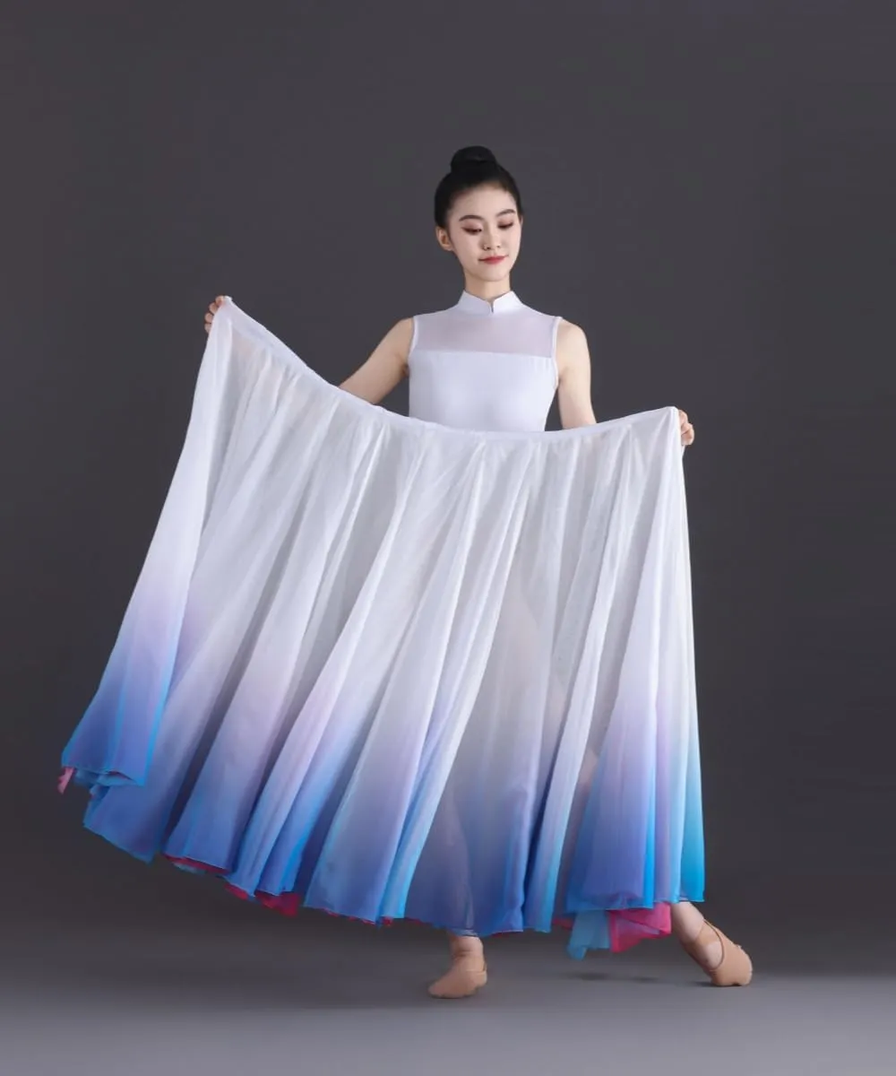 Women's Gradient Fairy Lyrical Dance Skirt 720 Double-Sided Long Swing Maxi Skirt Ballet Modern Dance Costumes