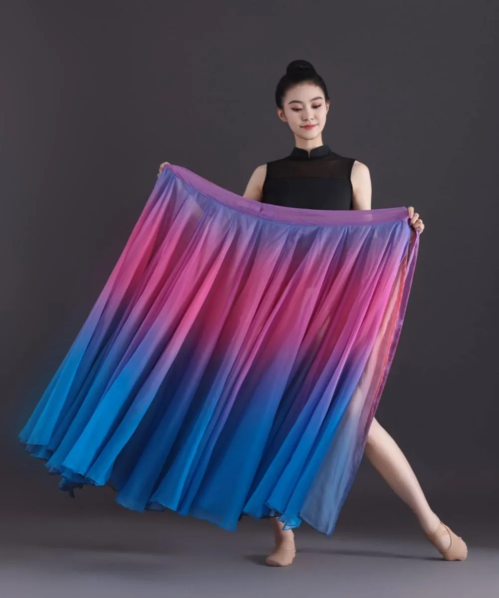 Women's Gradient Fairy Lyrical Dance Skirt 720 Double-Sided Long Swing Maxi Skirt Ballet Modern Dance Costumes
