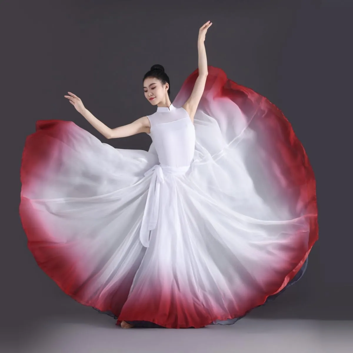 Women's Gradient Fairy Lyrical Dance Skirt 720 Double-Sided Long Swing Maxi Skirt Ballet Modern Dance Costumes