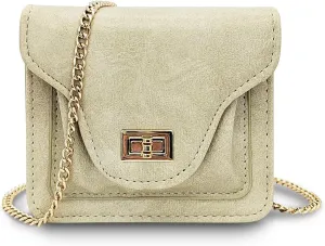 Womens Lipstick Bag, Cute Portable Lipstick Pouch with Mirror and Metal Chain Small Bag, Portable Mini Cosmetic Bag (White)