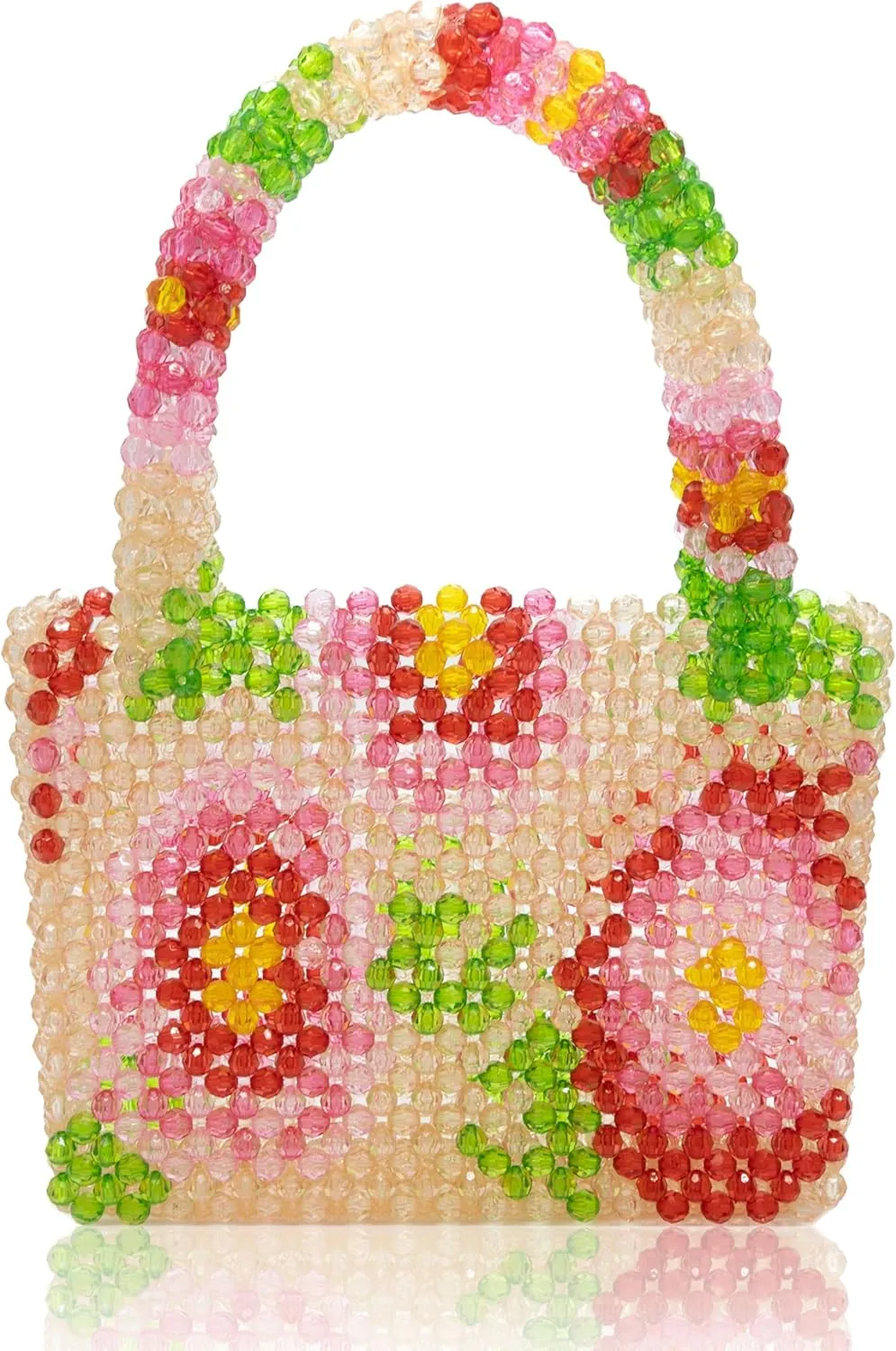 Womens Luxury Flower Beaded Handbag Handmade Acrylic Tote Bags for Wedding Party Fancy Purse with Top Handle