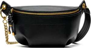 Women's Soft PU Leather Fanny Pack Fashion Waist Pack Multi-pocket Sling Shoulder Purses Ladies Chest Bags (Black)