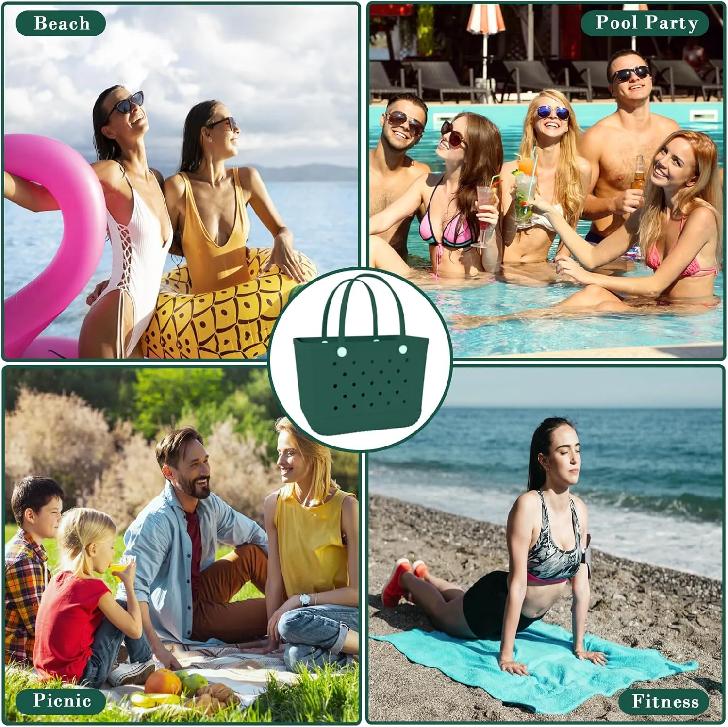 X-Large Rubber Beach Bag Tote Waterproof Tote Bag with Zipper Pocket Modern Travel Tote Bag Sports Beach