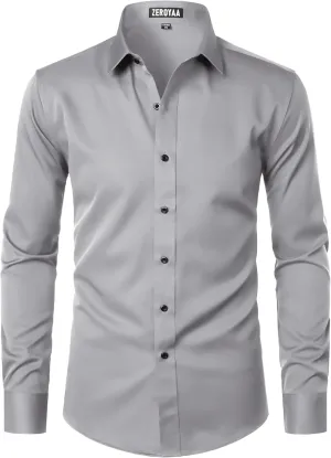 ZEROYAA Men's Long Sleeve Dress Shirt Modern Slim Fit Wrinkle-Free Casual Business Button Up Shirts