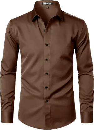 ZEROYAA Men's Long Sleeve Dress Shirt Modern Slim Fit Wrinkle-Free Casual Business Button Up Shirts