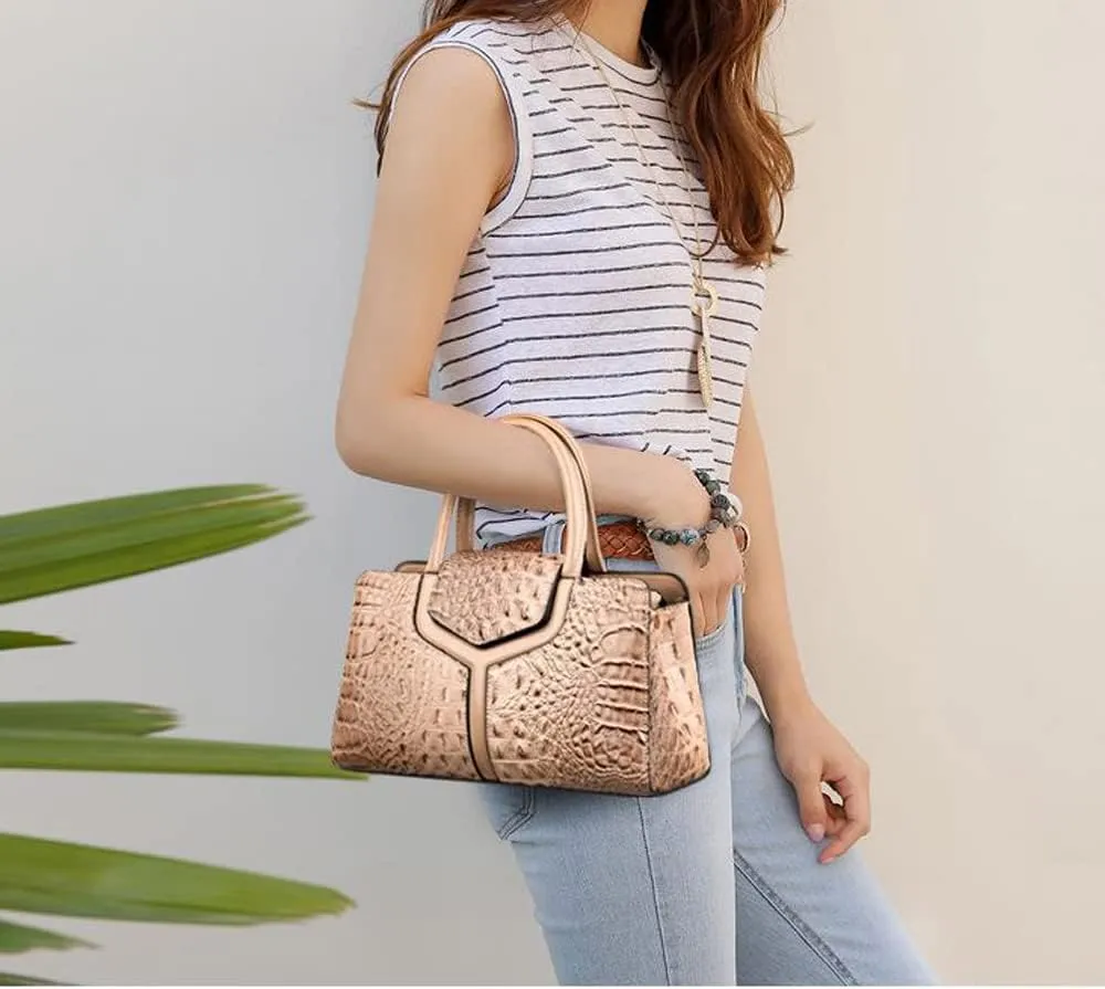 ZiMing Top Handle Handbags Women Purse Crocodile Pattern Faux Leather Tote Bags Satchel Bags Zipper&Flap Handbag Shoulder Bag