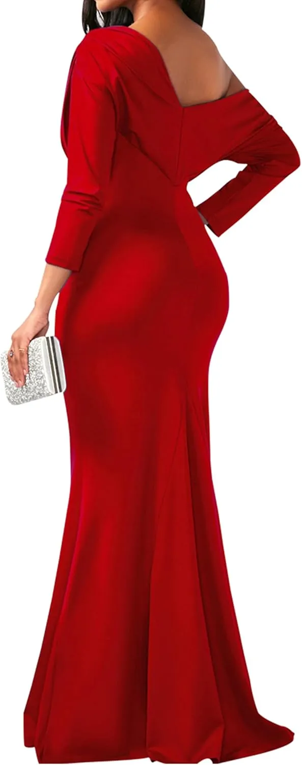 ZonJie Women's Evening Gowns Formal Elegant Long Sleeve Off Shoulder Party Dress Sexy Bodycon Wedding Guest Dresses