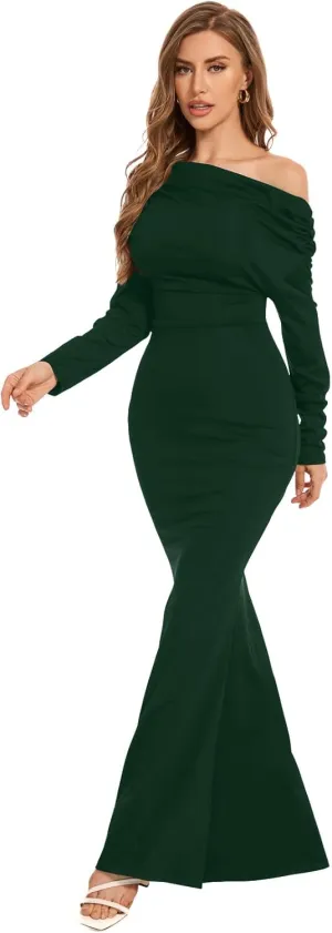 ZonJie Women's Evening Gowns Formal Elegant Long Sleeve Off Shoulder Party Dress Sexy Bodycon Wedding Guest Dresses