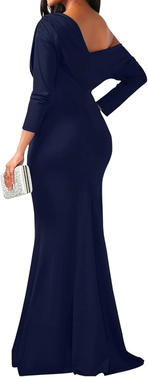 ZonJie Women's Evening Gowns Formal Elegant Long Sleeve Off Shoulder Party Dress Sexy Bodycon Wedding Guest Dresses