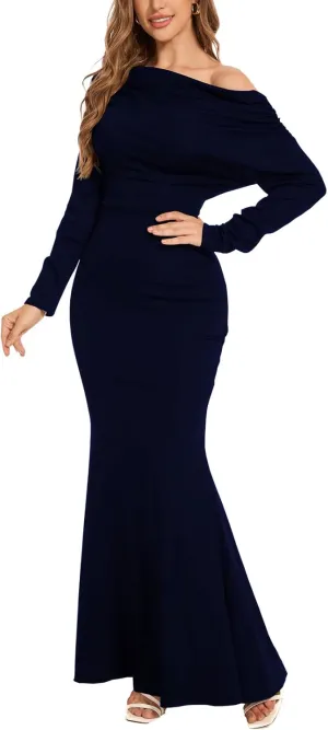ZonJie Women's Evening Gowns Formal Elegant Long Sleeve Off Shoulder Party Dress Sexy Bodycon Wedding Guest Dresses