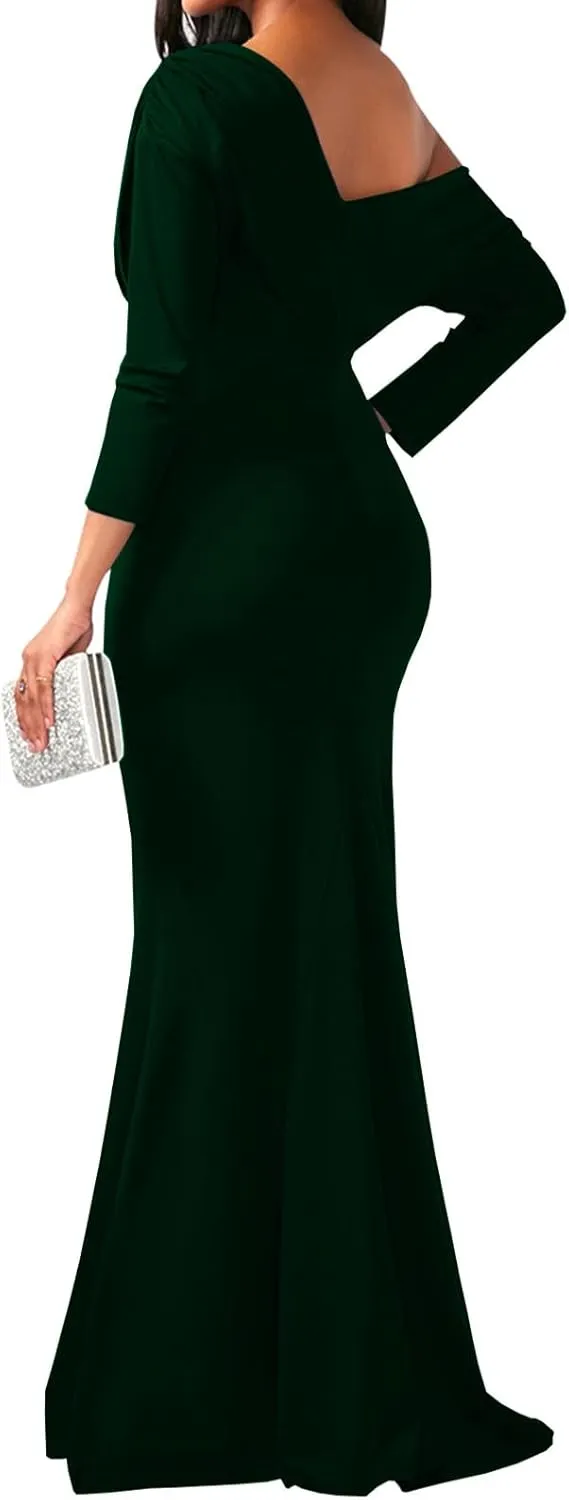 ZonJie Women's Evening Gowns Formal Elegant Long Sleeve Off Shoulder Party Dress Sexy Bodycon Wedding Guest Dresses